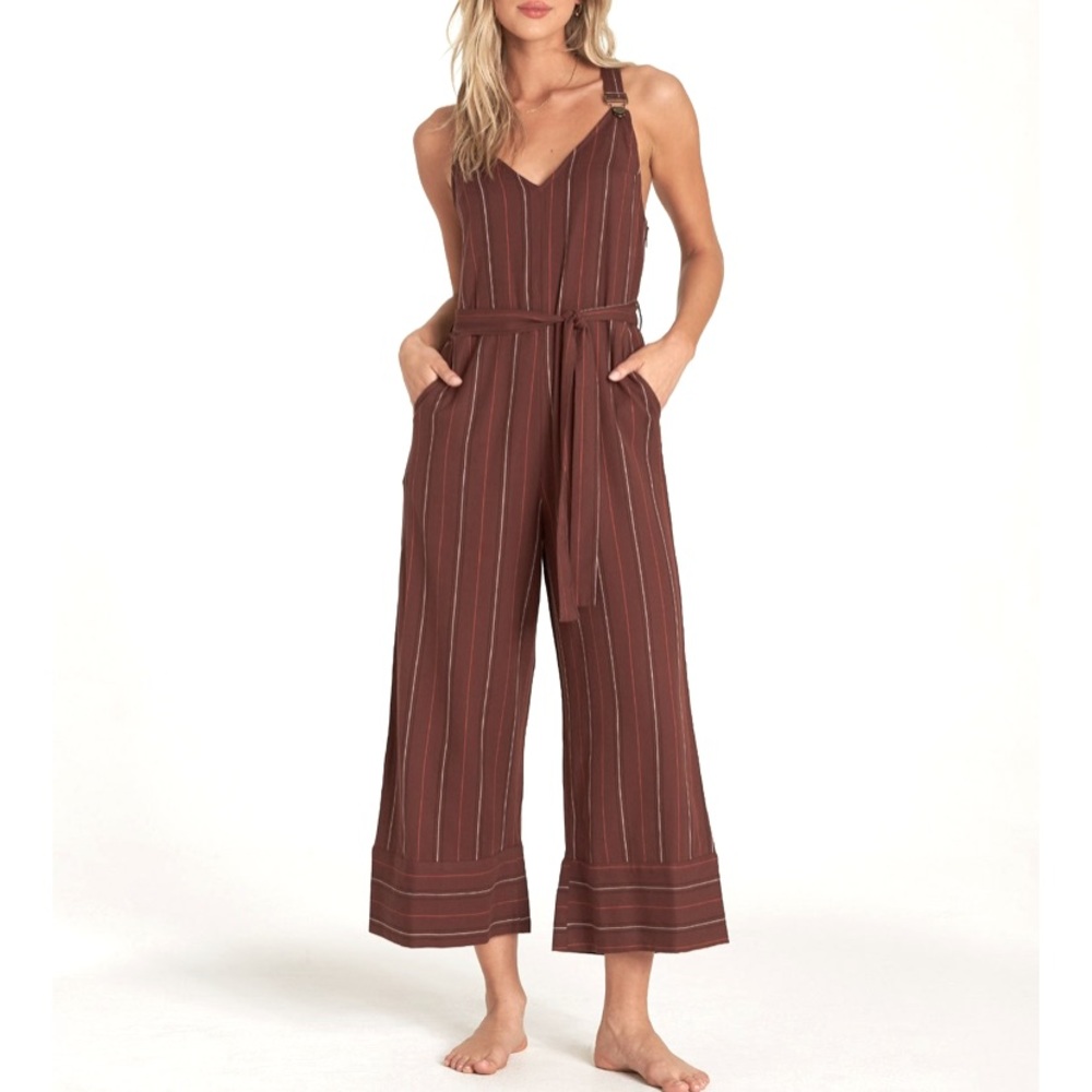 Burgundy Colored Striped Jumpsuit
